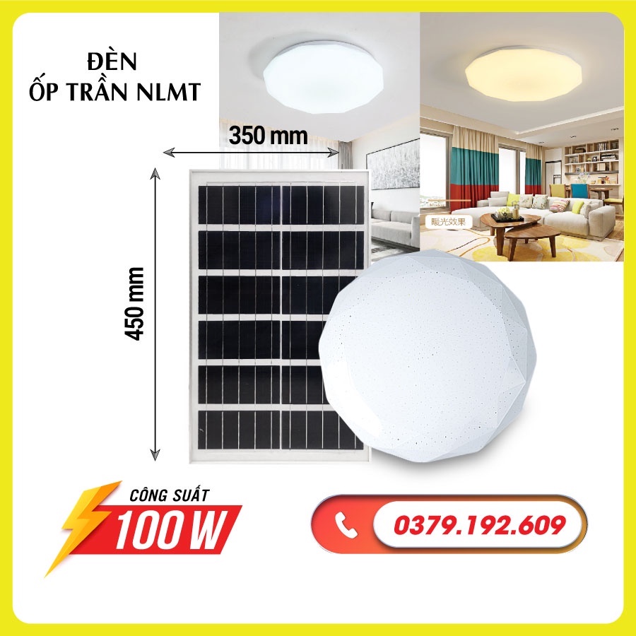 Đèn ốp trần năng lượng mặt trời trong nhà công suất 100W, Tiêu Chuẩn Mỹ Siêu Bền, đèn tết trang trí phòng khách