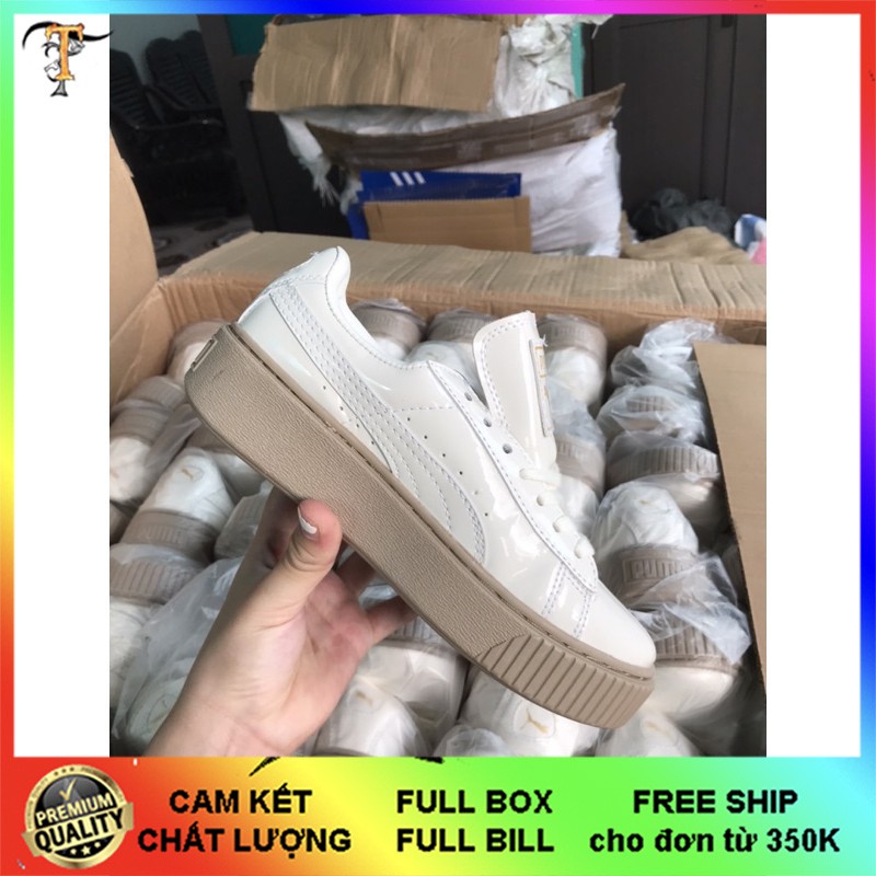 [Hot Trend - Bản trung ] Giày thể thao fuma da bóng trắng đế nâu bản dây trắng | BigBuy360 - bigbuy360.vn