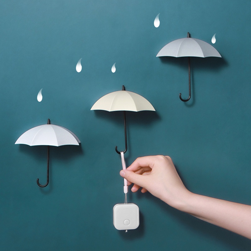 Set 3 Móc Treo Đồ Dán Tường Hình Cây Dù Thiết Kế Sáng Tạo Xinh Xắn
