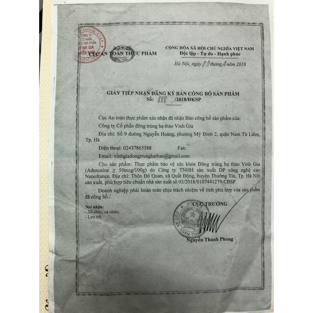 ✅ĐÔNG TRÙNG HẠ THẢO QUẢ THỂ KHÔ VINH GIA - Hộp 10 lọ