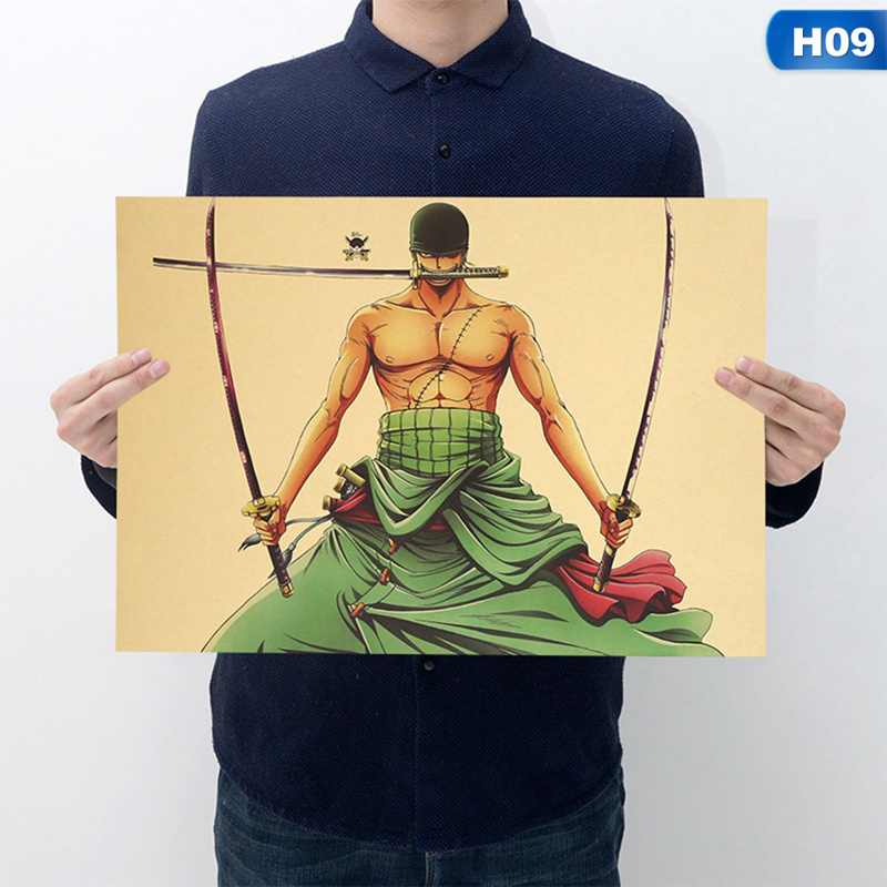 Áp phích dán tường trang trí bằng giấy thủ công cổ điển in hình anime One Piece