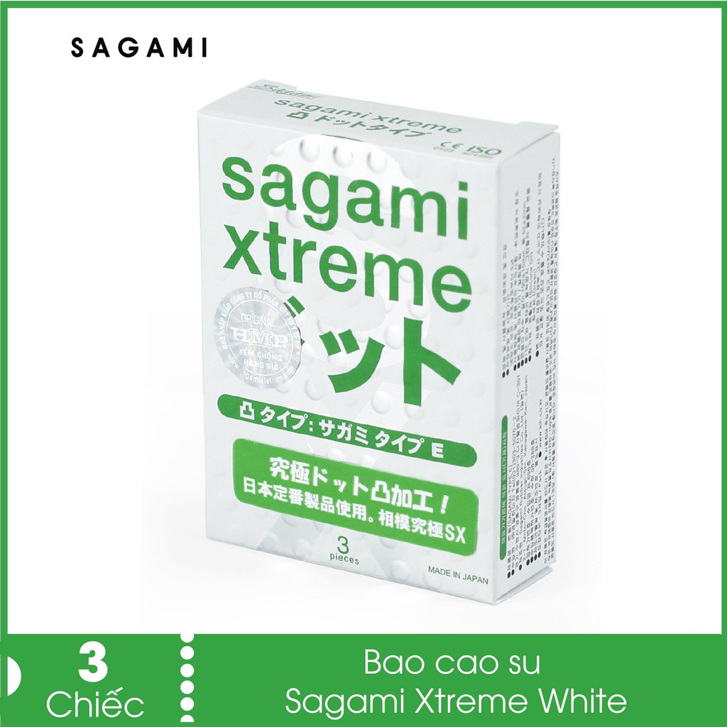 Bao cao su Gân gai SAGAMI Xtreme White - bcs 3 chiếc - Nhật Bản