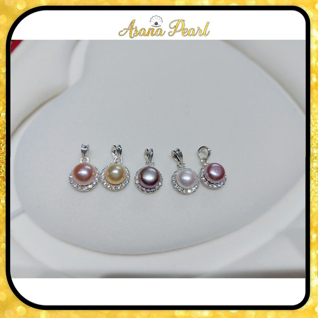 Mặt dây chuyền vòng tròn bạc đính đá cao cấp hạt tròn - trai thật [ASANA]