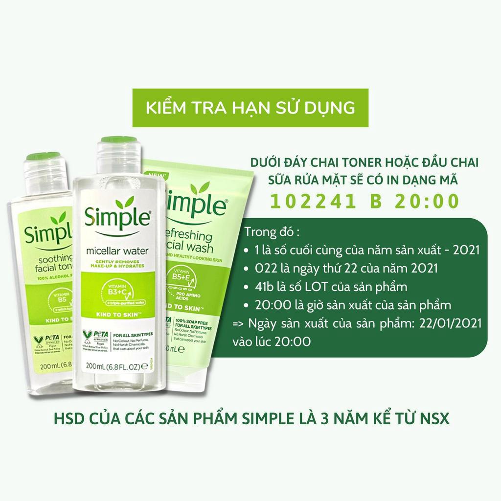 Toner Simple Nước Hoa Hồng Cân Bằng Da Dưỡng Ẩm Làm Dịu Lành Tính 200ml