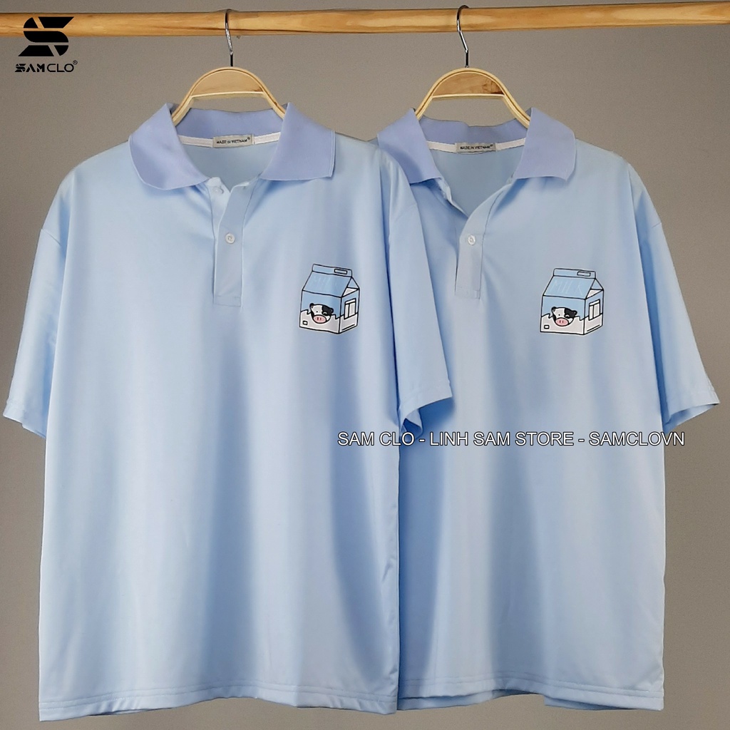 Áo thun Polo tay lỡ form rộng nữ SAM CLO phông freesize unisex mặc đi học, nhóm, lớp in hình HỘP SỮA ĐẦU BÒ