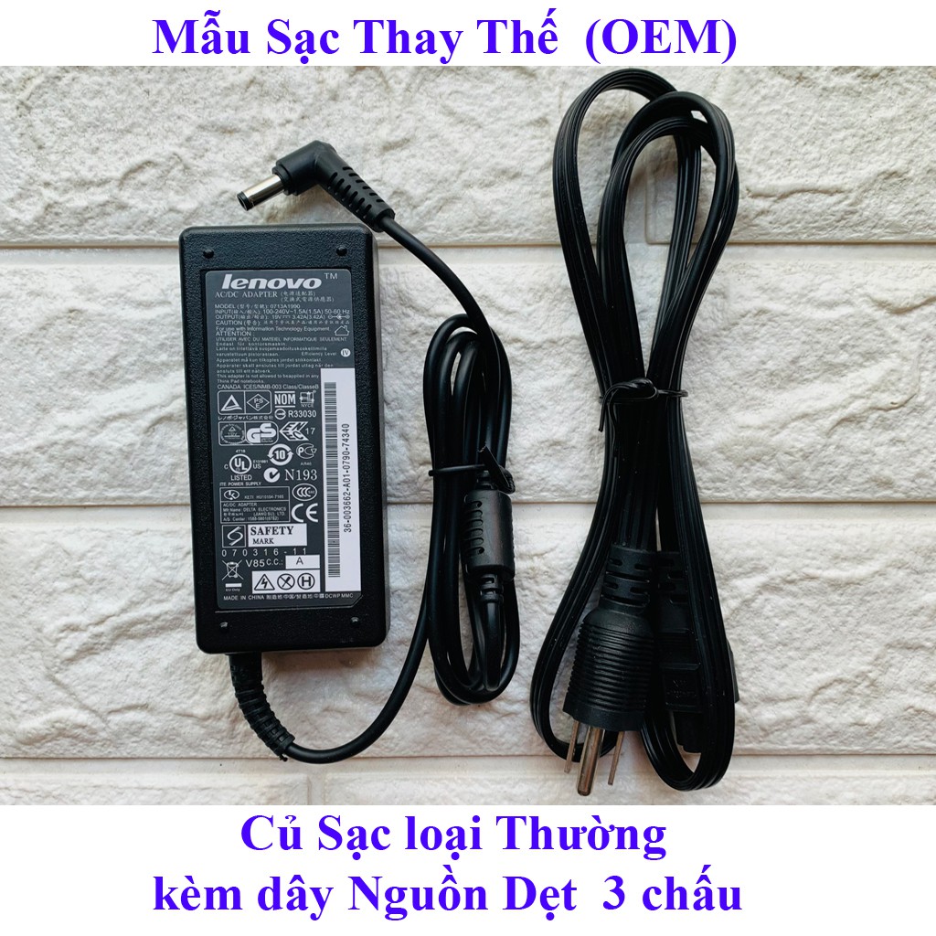 Sạc Laptop Lenovo 19v 3.42a (65w) chân thường to đường kính đầu sạc 5.5mm