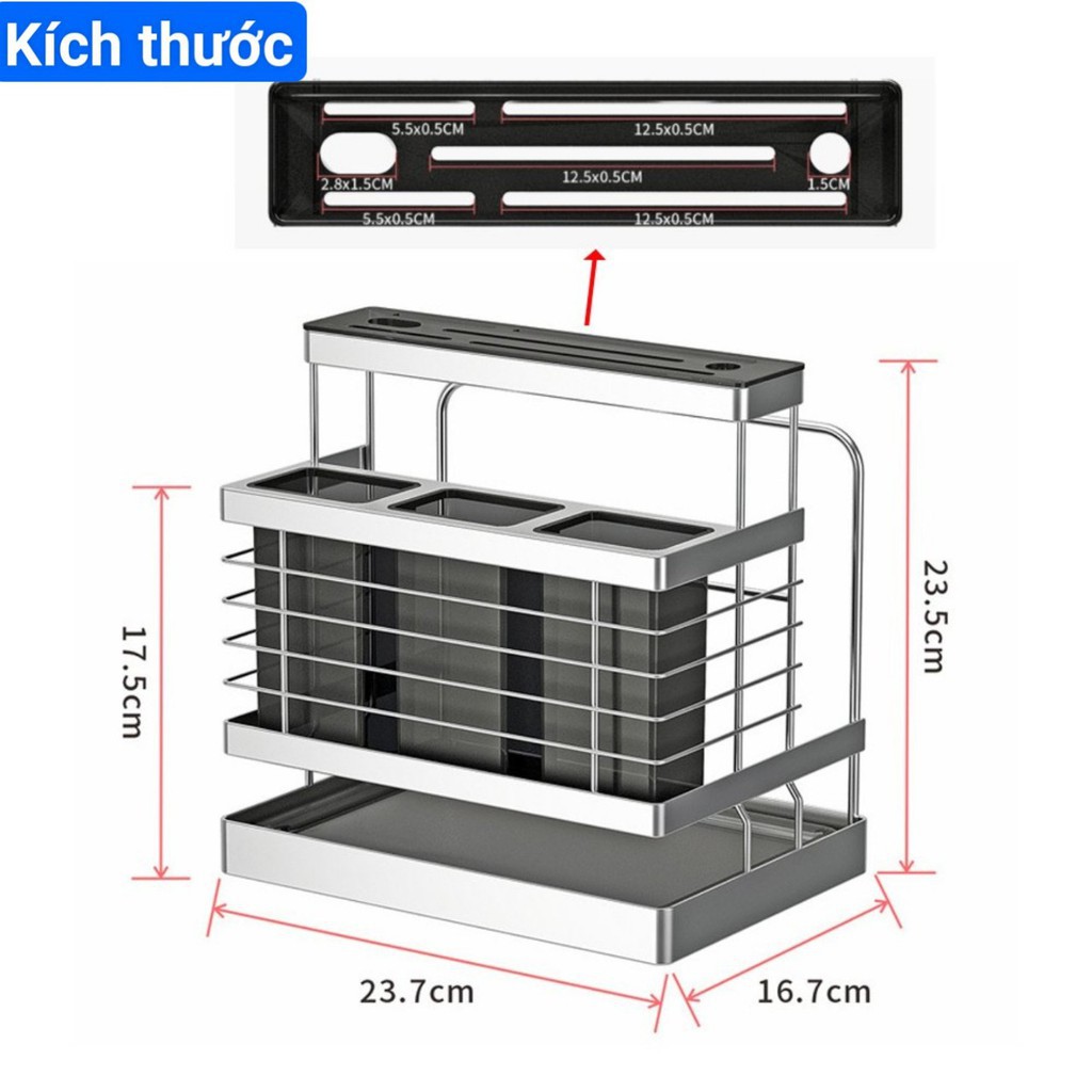 Kệ đựng đũa muỗng dao thớt 3 trong 1 HOBBY KDMT Inox 304 khay nhựa cao cấp