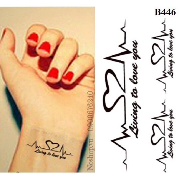 Xăm dán Tattoo nhịp tim B446