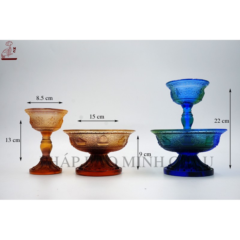 [PHÁP BẢO MINH CHÂU] Chén Hộ Pháp Lưu Ly Nhỏ - To (Xanh - Vàng)