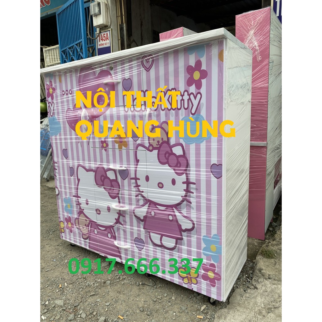 Tủ nhựa đài loan 2 cánh 5 hộc IN 3D hình Hello Kitty - miễn ship HCM