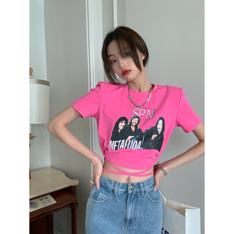 Cocory vn Áo Thun Crop Top Tay Ngắn Cột Dây Thời Trang Mùa Hè Phong Cách Hàn Quốc Cho Nữ