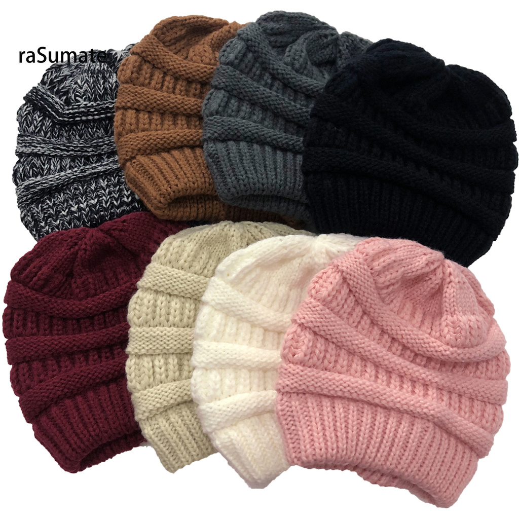 Mũ Beanie Đan Len Màu Trơn Mềm Mại Giữ Ấm Mùa Đông Cho Nữ