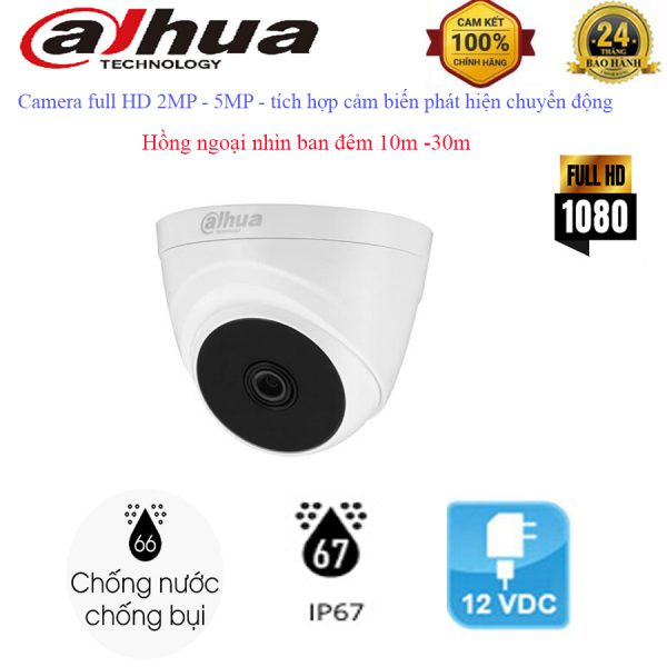 Camera Dome HDCVI 2MP DAHUA HAC-T1A21P hồng ngoại 20M - Hàng Chính Hãng