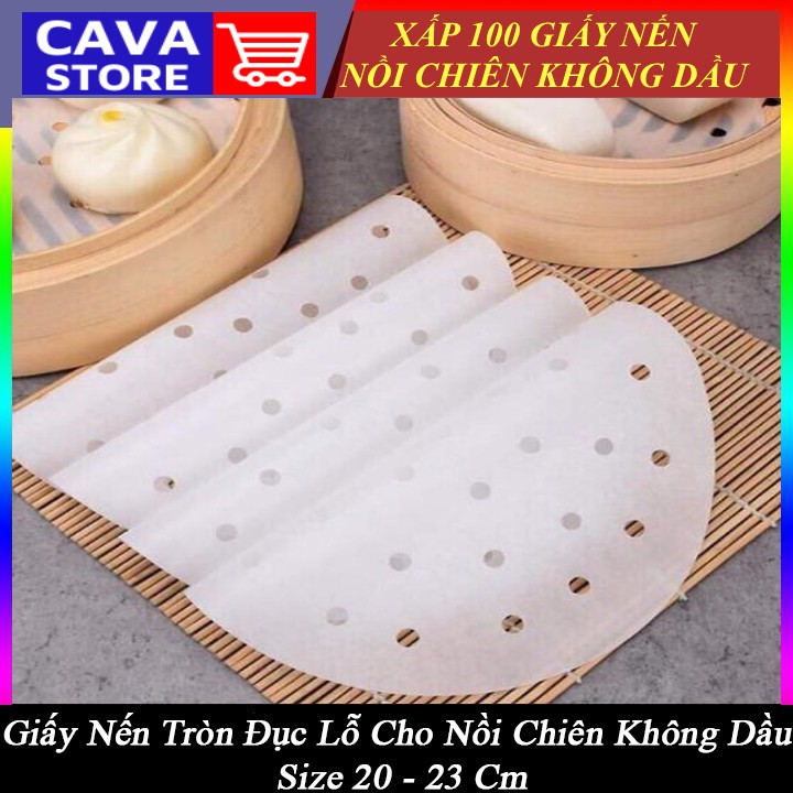 Giấy Nến Đục Lỗ Chuyên Dùng Cho Nồi Chiên Không Dầu - Nồi Nướng Bánh Hấp Bánh Bao Há Cảo Loại 20 cm 23 cm Từ 50 - 200 tờ