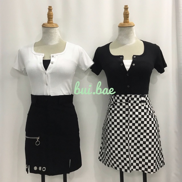 Áo crop top nút bấm hình thật (kèm video )