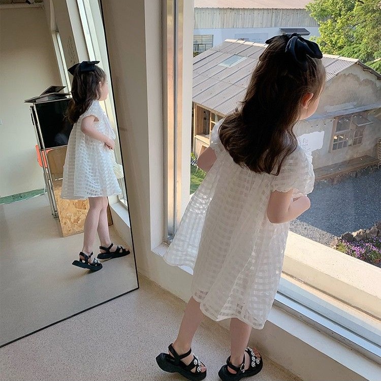 Đầm Công Chúa Phối Lưới Cổ Búp Bê Siêu Dễ Thương Thời Trang Mùa Hè Cho Bé Gái