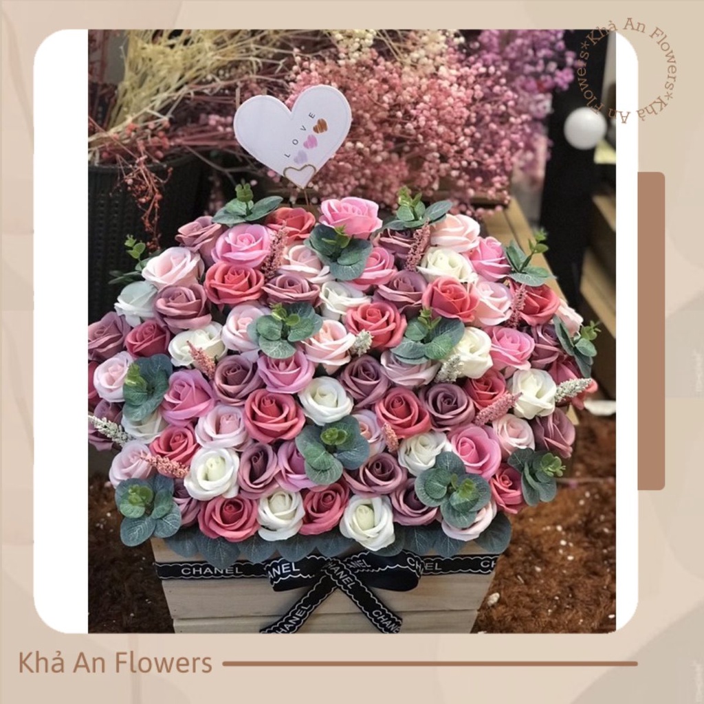 [Lẵng hoa 8/3, Khai trương] Lẵng hoa hồng sáp Vip cao cấp phối các loại lá điểm xịn đẹp. Kích thước 50x50cm