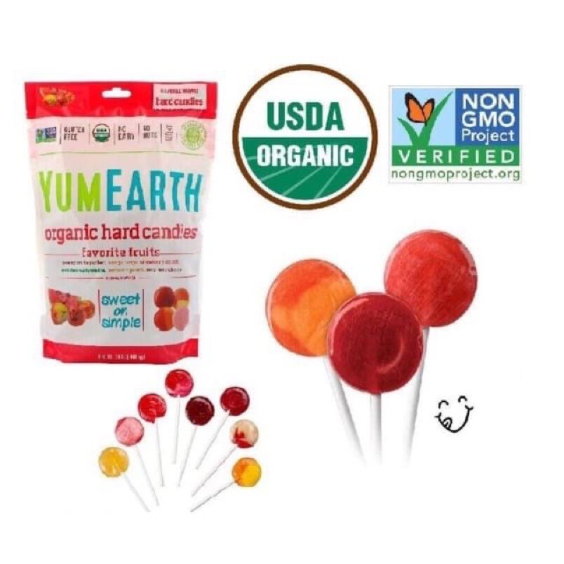 Kẹo mút trái cây hữu cơ YUMEARTH Organic Pops (Usa)