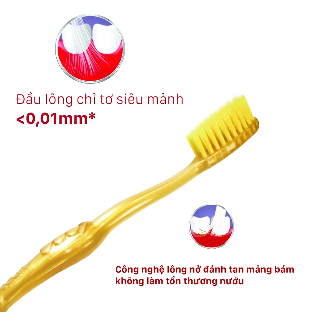 Bàn Chải Đánh Răng Lipzo Ruby Gold Dành Cho Nhạy Cảm Công Nghệ Chỉ Tơ Vàng Xoắn Kép Nano Kháng Khuẩn Hút Ẩm Khử Mùi