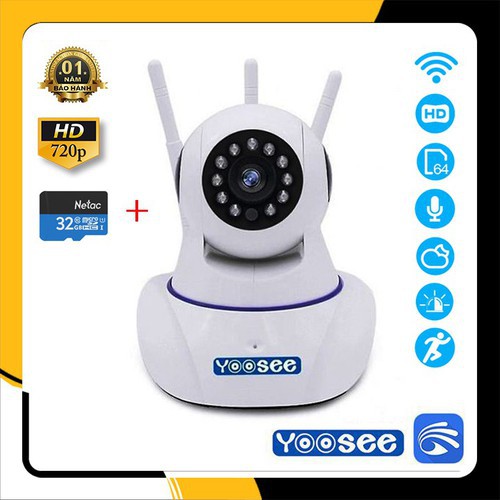 Camera Yoosee / GuLink 3 Anten IP wifi HD 720 / FullHD 1080 + Tặng kèm thẻ nhớ 32 GB