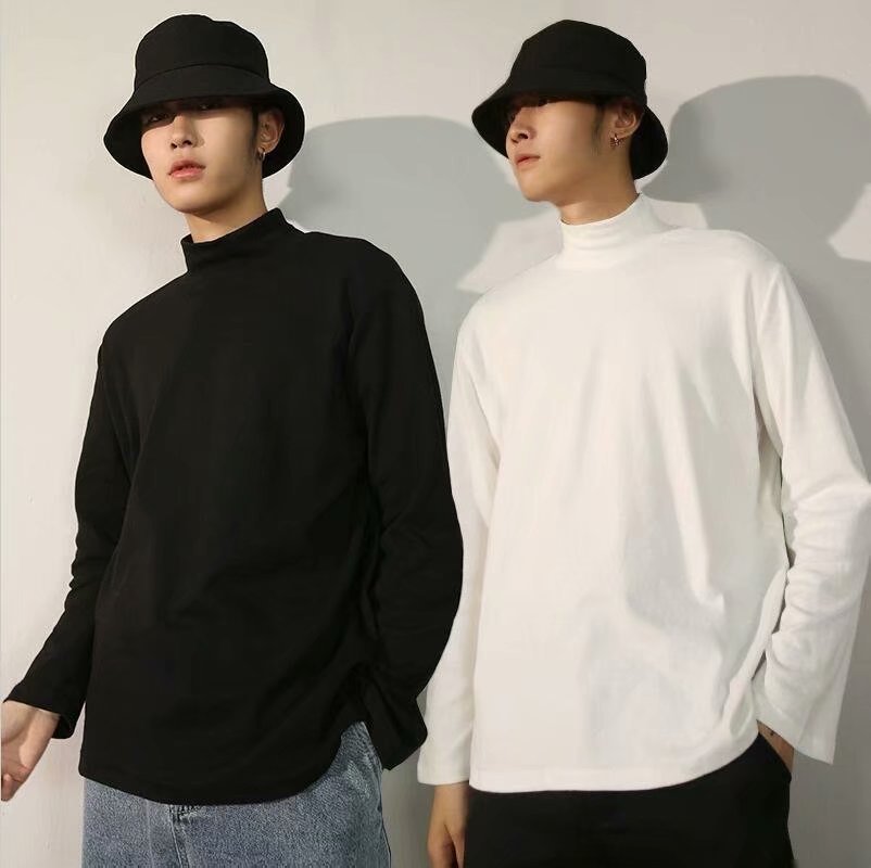 Áo Dài Tay Cổ Lọ Màu Đen Thời Trang Thu Đông Cho Nam