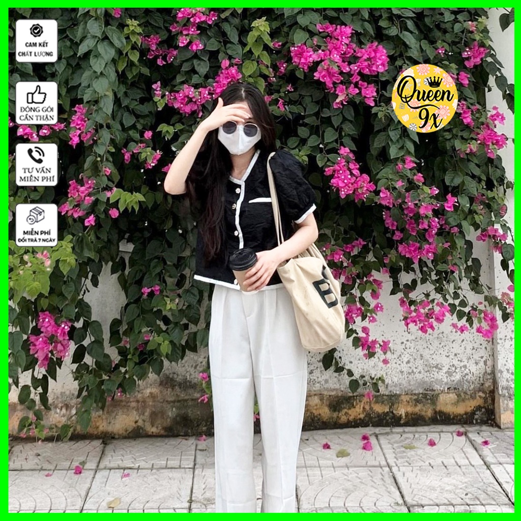 Áo Sơ Mi Cúc Ngọc Chất Xốp Hoa Viền Đen Trắng Dáng Tiểu Thư,áo sơ mi nhiều kiểu dễ thương