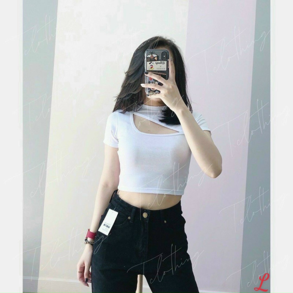 [MÃ TH6739 GIẢM 20% TỐI ĐA 30K ĐƠN TỐI THIỂU 500K] Áo croptop nữ, croptop kiểu ôm màu trắng, đen tay ngắn hở trên