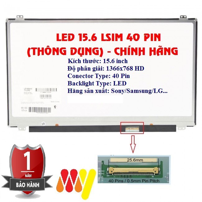 Màn hình laptop 15.6 Led Mỏng SLIM 40 Chân - 40 PIN thay thế cho laptop HP Dell Sony Samsung Acer Asus