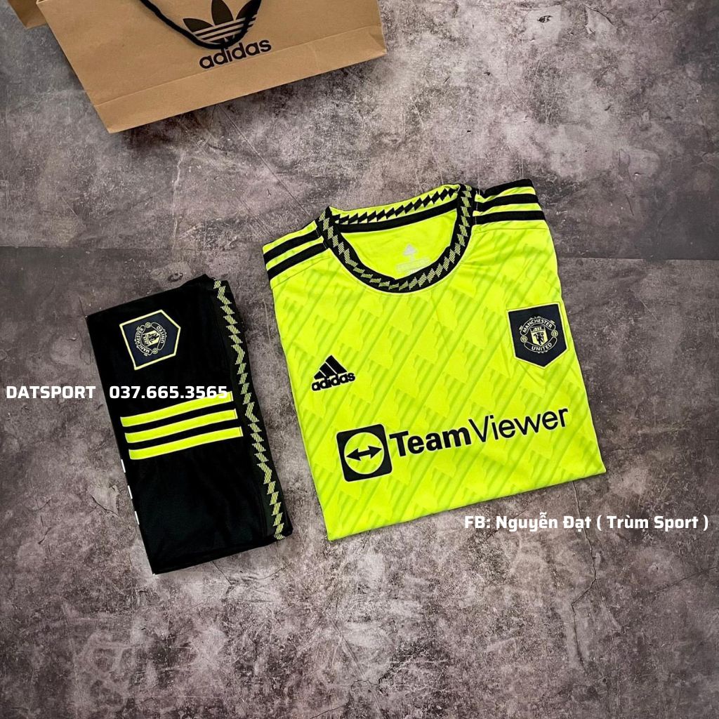 Set Quần Áo Bóng Đá CLB Manchester United Xanh Chuối 2022/23 Bản Fan Full Logo 1:1 Chuẩn Thi Đấu