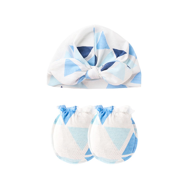 Bộ Găng Tay + Mũ + Găng Tay Cotton Thắt Nút Chống Trầy Xước Cho Bé Sơ Sinh
