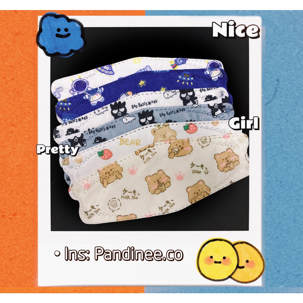 Sỉ Khẩu trang KF94 cao cấp xuất Hàn, khẩu trang in hình dễ thương Pandinee KT02