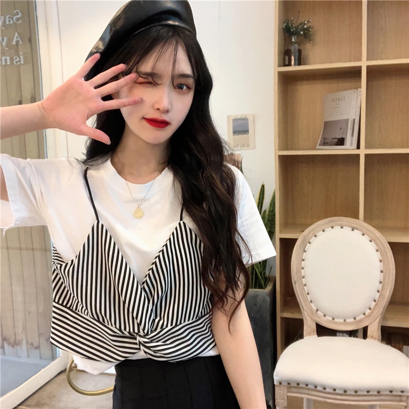 Áo Thun Tay Ngắn Họa Tiết Sọc Thời Trang Dành Cho Nữ