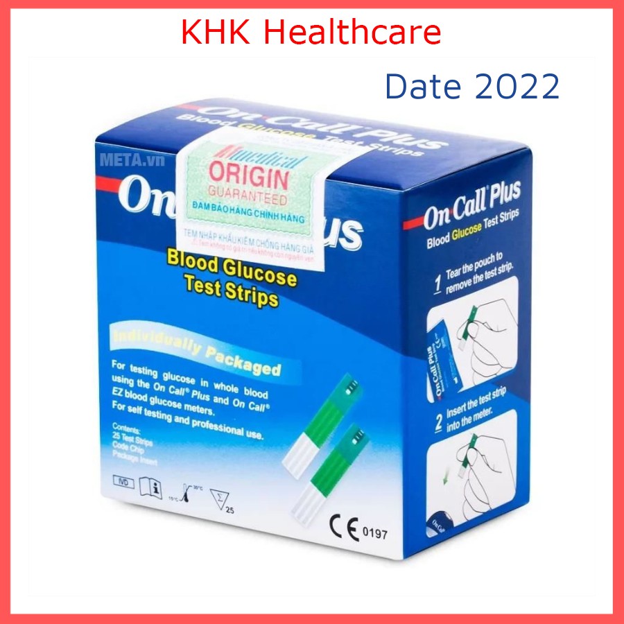(date mới 2022) Hộp 25 que thử đường huyết On-Call Plus (thử tiểu đường)