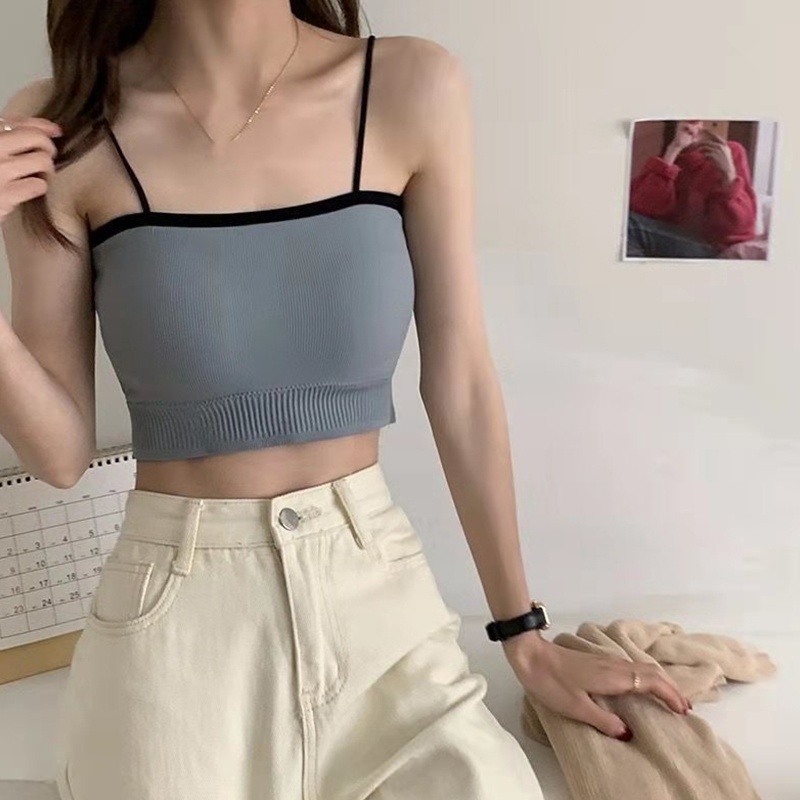 Brroa Áo Croptop Hai Dây Có Mút Đệm Ngực Màu Khối Mỏng Phong Cách Thể Thao Thời Trang Cho Nữ