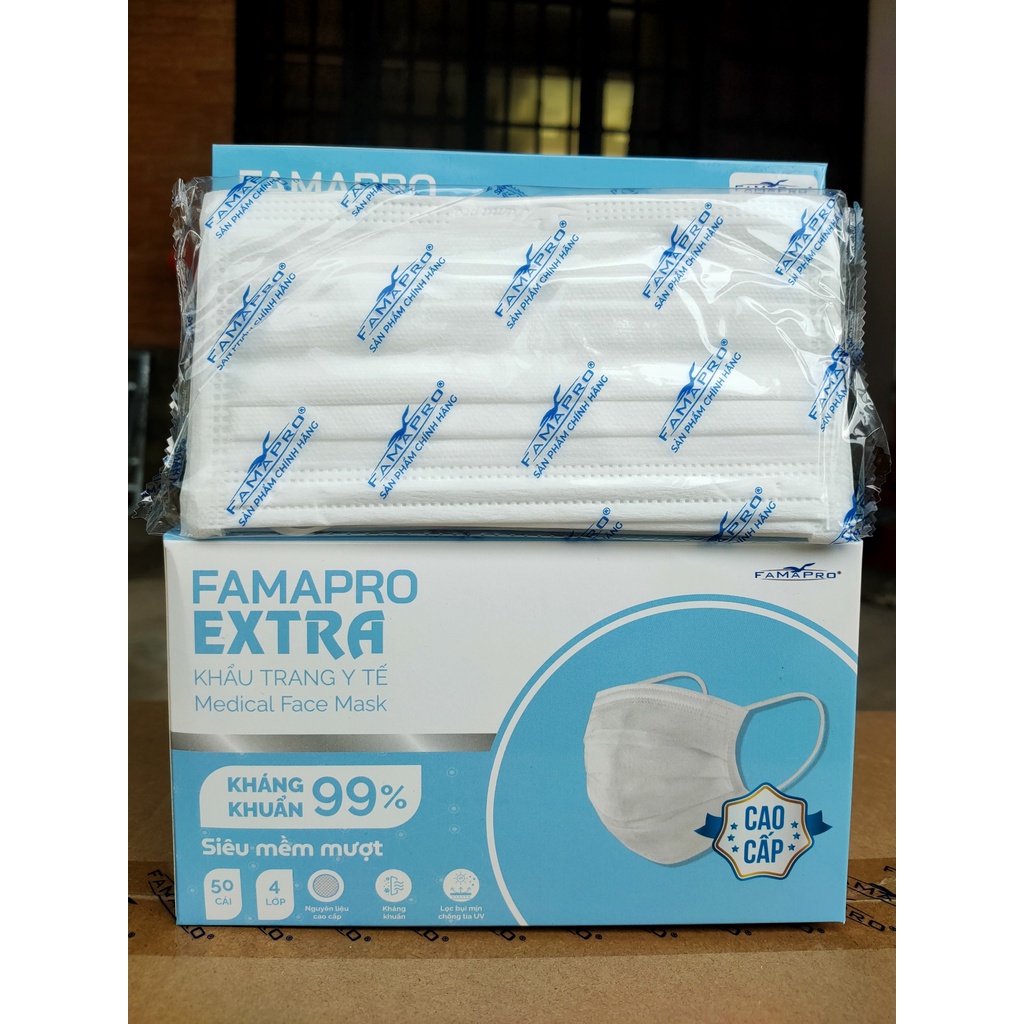 Khẩu trang Famapro Extra 4 lớp, siêu mềm mịn, kháng khuẩn hộp 50 cái