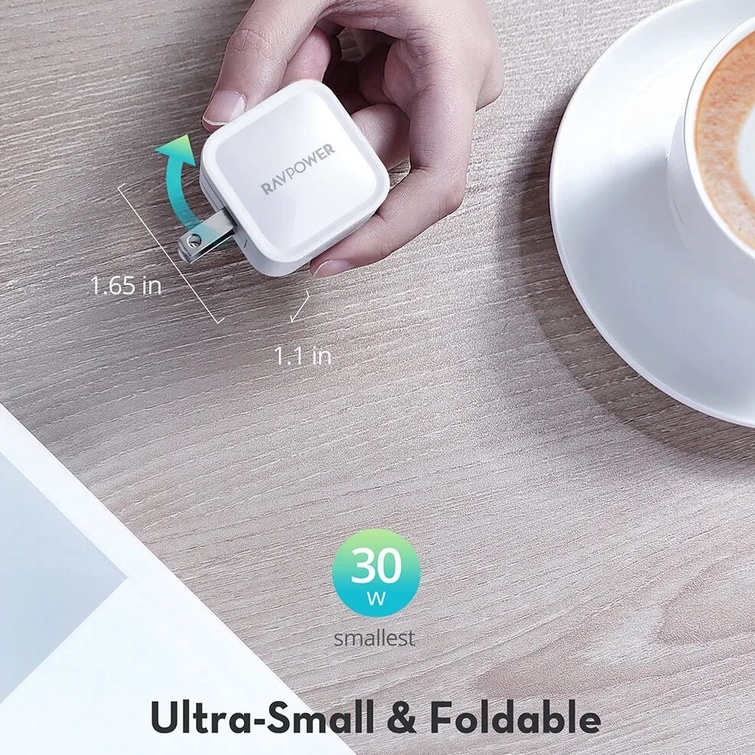 Củ Sạc Nhanh 30W RAVPower RP-PC120 - PD 3.0 - QC 3.0 - GaN - Hàng Chính Hãng - Bảo Hành 12 Tháng