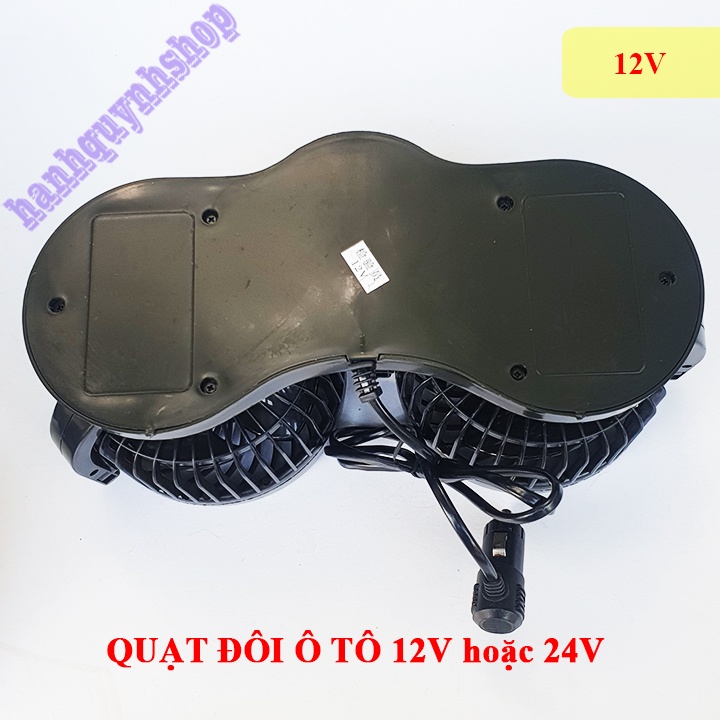 Quạt đôi cho ô tô loại to 12V hoặc 24V để trên taplo