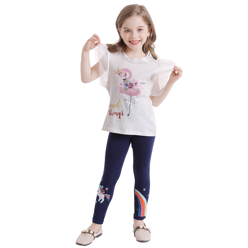 Set 2 món gồm áo tay ngắn hình kỳ lân + quần legging cho bé