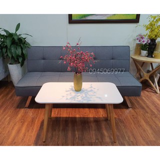 (Combo) Bộ bàn ghế sofa giường màu xám lông chuột - Bàn chữ nhật trắng