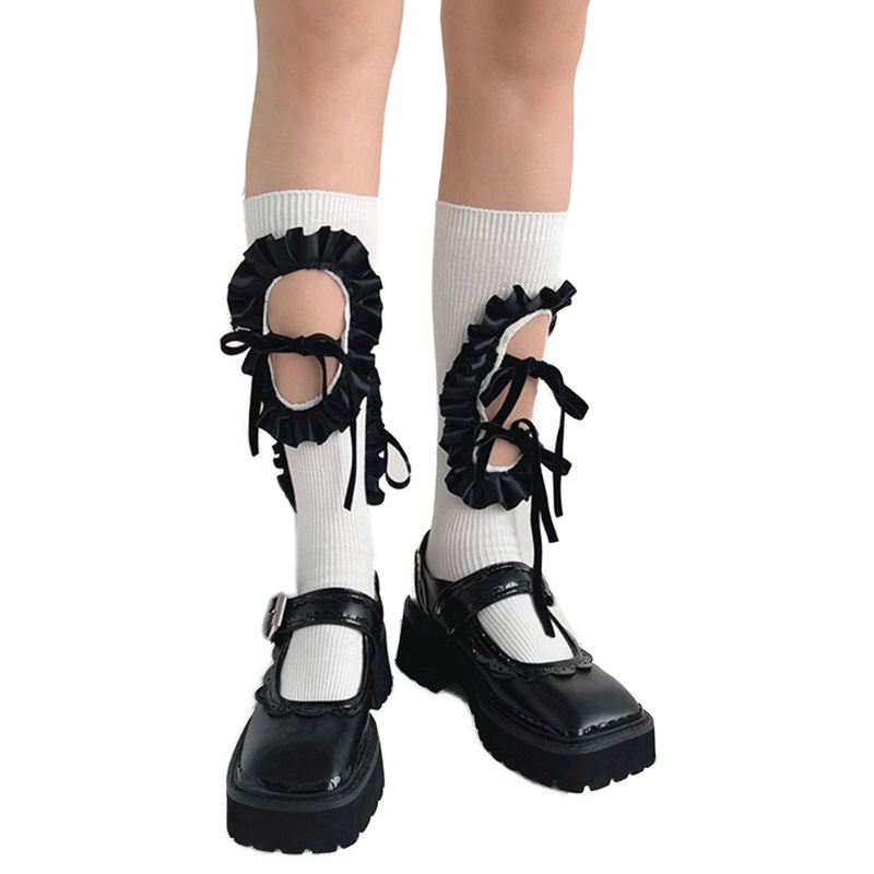 Youyo Vớ Ống Chân Phối Ren Lỗ Rỗng Đính Nơ Phong Cách Harajuku Nhật Bản Cho Nữ Sinh