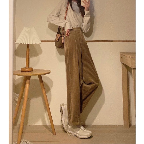 Xiaozhainv Quần dài XIAO ZHAI NV lưng cao ống rộng màu trơn phong cách retro Hàn Quốc dành cho nữ