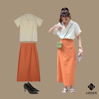 Chân váy chữ A Lonascorner form dài màu nâu cam vintage