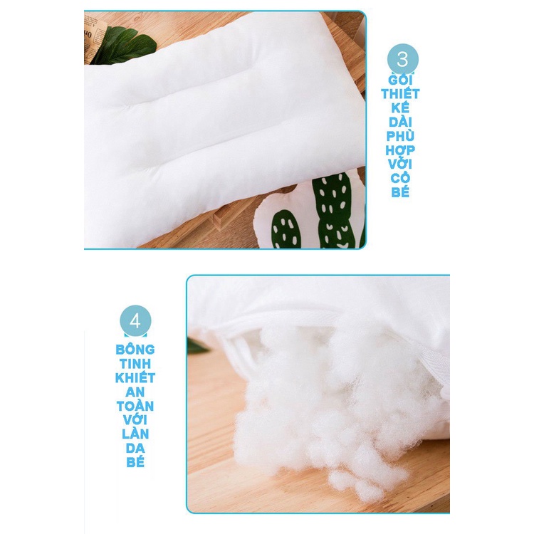 Gối trẻ em cotton LIDACO cho bé 3-8 tuổi kích thước 30x50cm