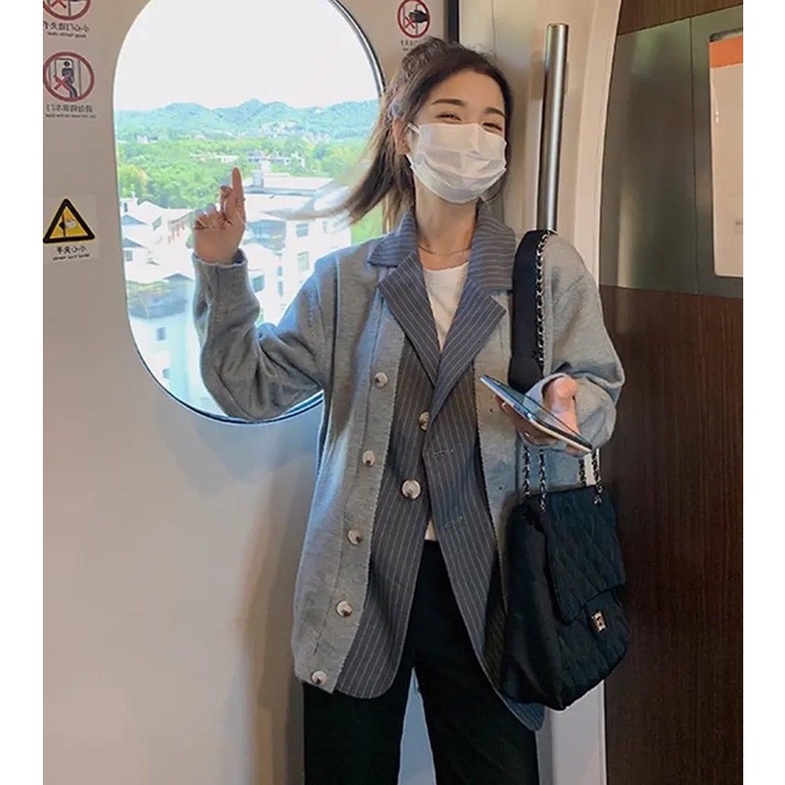 Áo len phối vest kẻ (ảnh thật/ có sẵn)