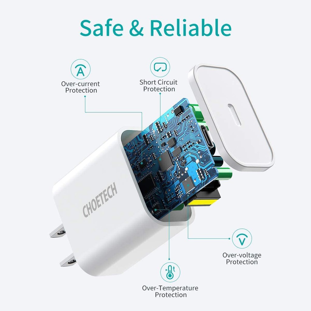 Adapter Củ Sạc CHOETECH PD 20W Chuyên Sạc Nhanh iPhone, iPad PD5005 - Hàng Chính Hãng
