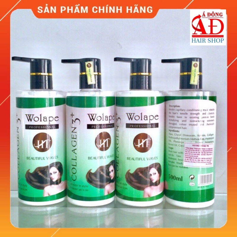 BỘ PHỤC HỒI TÓC HƯ TỔN KERATIN COLLAGEN WOLAPE HT SIÊU MƯỢT TÓC 500ML