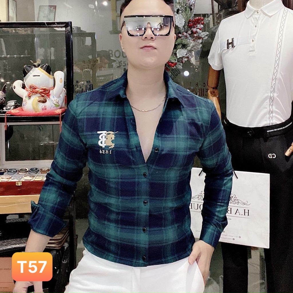 Áo sơ mi nam cao cấp chất liệu cotton đẹp họa tiết karo màu xanh dài tay kiểu dáng hàn quốc Lavado43 mẫu mới