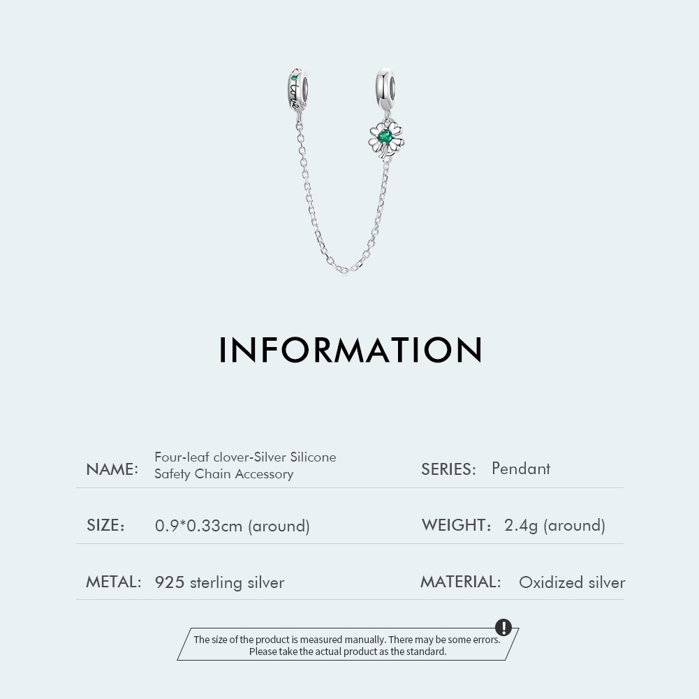 BAMOER Mặt Vòng cổ Bạc 925 Silicone Hình Cỏ Bốn Lá Thời Trang DIY