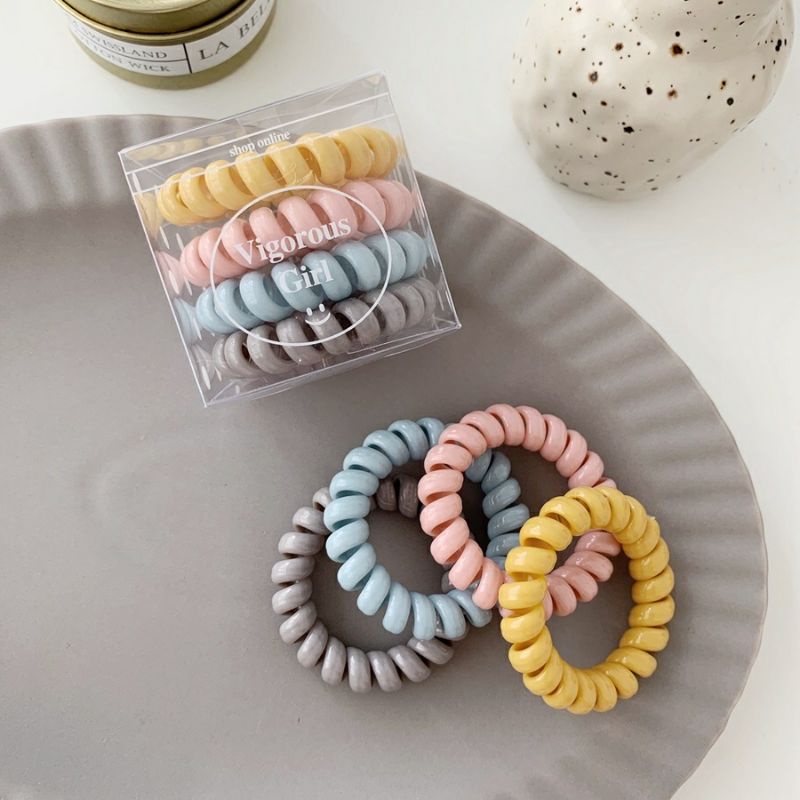 set 4 cột tóc lò xo nhiều màu dây cột tóc