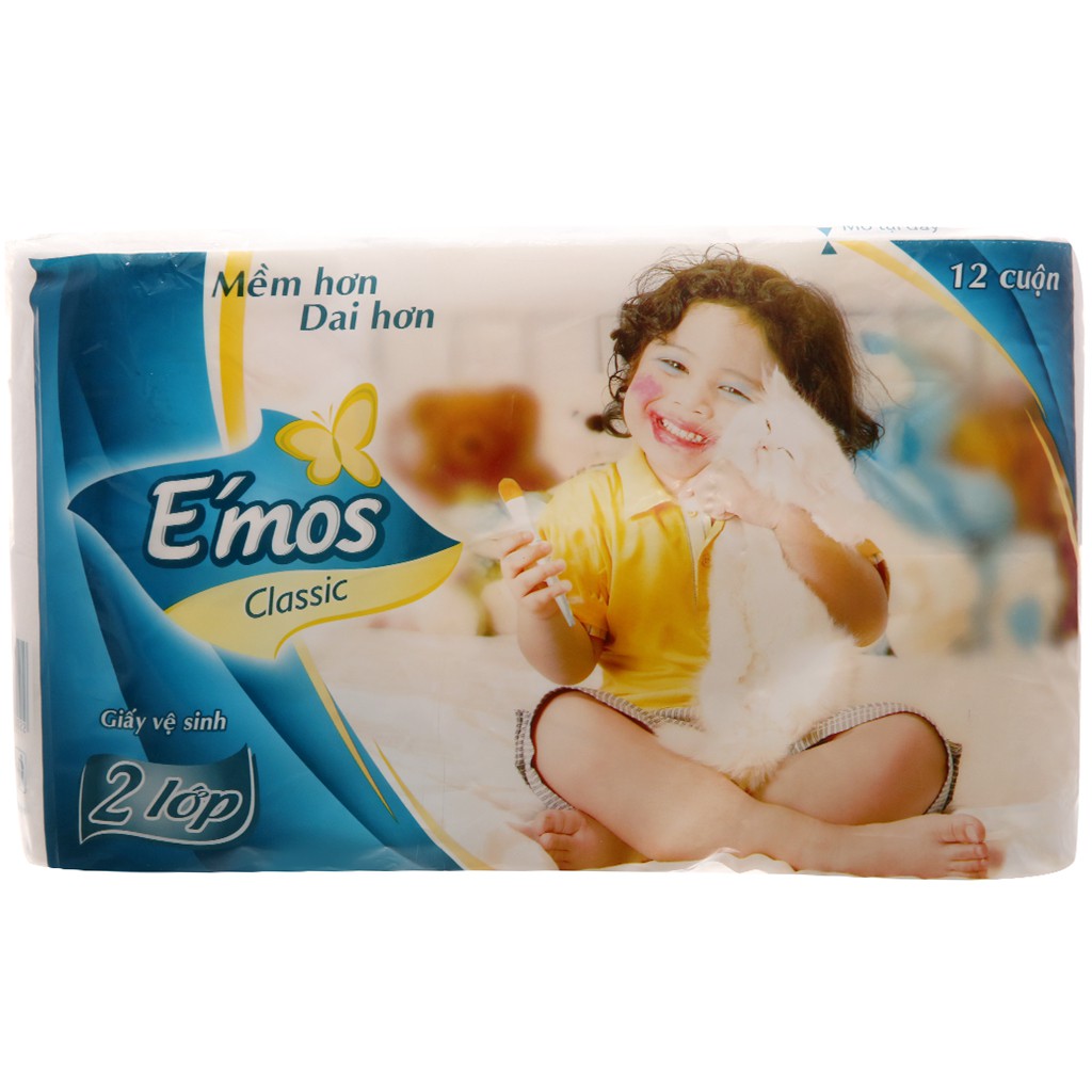 Giấy Vệ Sinh E'Mos Classic Xanh 2 Lớp (Lốc 12 Cuộn)